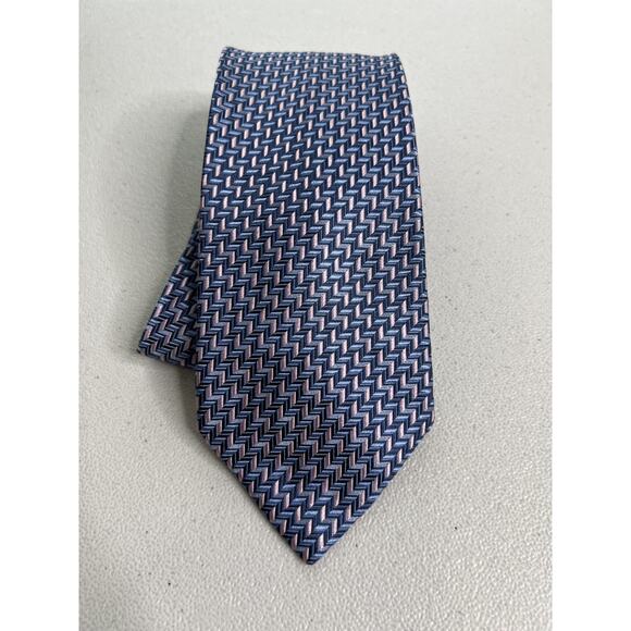 Altea Milano Blue, Pink Herringbone Pattern Tie NWOT - Picture 1 of 6